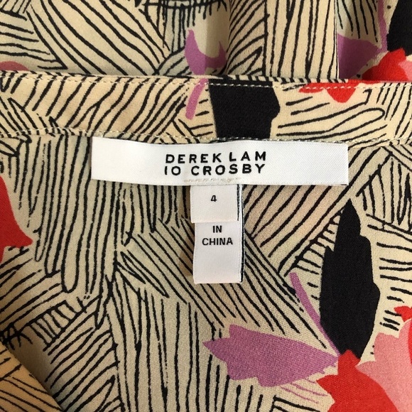 Derek Lam 10 Crosby Abstract Tulip Floral Long Sleeve Smocked Silk Dress - Picture 9 of 10